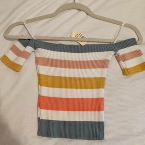 NWT Debut Striped Off Shoulder Crop Top S/M